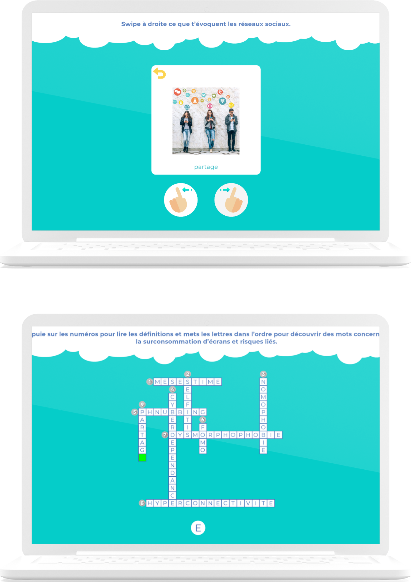 jeu de swipe et mots croisés sur l'EMI