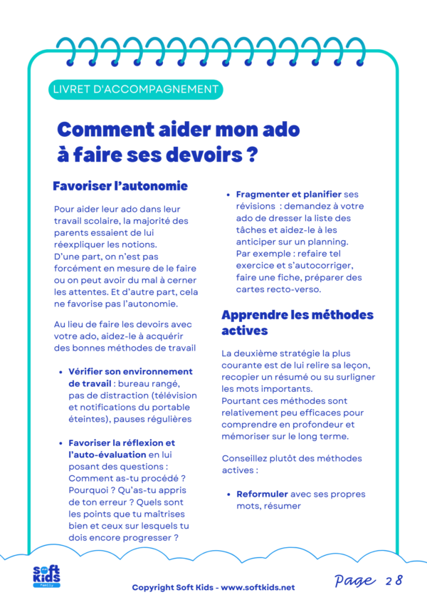 kits devoirs 11-15 ans - livret parents