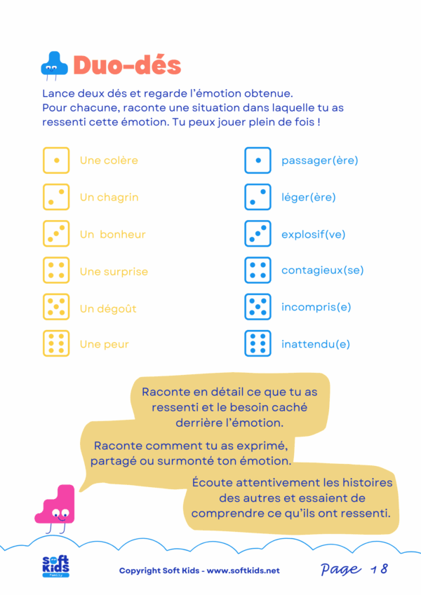 kit emotions 11-15ans jeu de dés